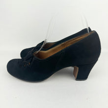 Load image into Gallery viewer, Original 1940's Black Suede Devonshire Court Shoes with Cutout Front and Bow Trim - Size 4.5