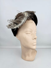 Load image into Gallery viewer, Original 1950’s Black Felt Hat with Large Ostrich Feather and Paste Trim by Wilmine *