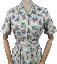 Load image into Gallery viewer, Original 1940's 1950's Cotton Belted Day Dress with Floral Print in Blue, Pink, Green and Yellow - Bust 38