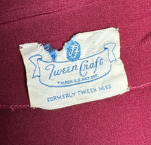 Load image into Gallery viewer, Original 1940's Burgundy Crepe Button Front Day Dress with Pockets by Tweencraft - Bust 34 35