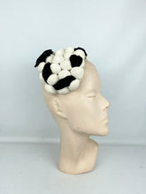 Load image into Gallery viewer, Original 1950's Black and White Straw Bobble Hat with Velvet Trim *