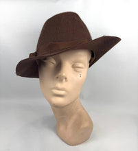 Load image into Gallery viewer, Original Late 1930's Brown Felt Tilt Hat with Seaming Detail and Grosgrain Trim and Bow