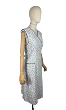 Load image into Gallery viewer, Original 1940's Floral Wraparound Apron in White, Red, Blue and Green - Pretty Pinny - Bust 32 34 36
