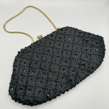 Load image into Gallery viewer, Vintage Black Beaded and Sequined Evening Bag With Snake Chain Handle and Kissing Clasp *