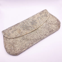Load image into Gallery viewer, Original 1950's Evening Clutch Bag and Coin Purse Featuring Seed Beads in Shades of Silver *