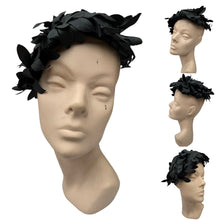 Load image into Gallery viewer, Original 1950's Black Hat Covered with Black Fabric Flowers