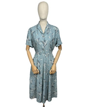 Load image into Gallery viewer, Original 1940's 1950's Floppy Cotton Day Dress in Grey Blue with Pretty Floral Print - As Is - Bust 38
