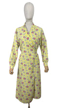 Load image into Gallery viewer, Original 1940's 1950's Pretty Yellow Cotton Dressing Robe with Pink Roses Print - Bust 36" 38"