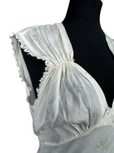 Load image into Gallery viewer, Original 1940's Silk Crepe Nightdress with Lace Detail and Small Floral Print in Pink, Purple, Blue and Green - Bust 36 38 *