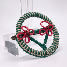 Load image into Gallery viewer, Original 1940's Green, White and Red Wartime Make Do and Mend Wire Brooch with Double Flower Middle *