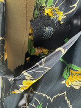 Load image into Gallery viewer, Original 1940's Navy Day Dress with Double Peplum and Floral Print in Green and Yellow - Bust 34 35