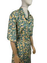 Load image into Gallery viewer, Original 1940's Volup Linen Day Dress in Yellow, Blue, Green and White - Bust 42 44 *