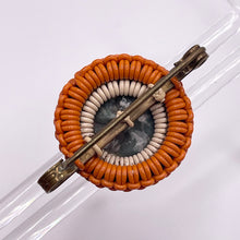 Load image into Gallery viewer, Original 1940's Orange and White Wartime Make Do and Mend Wire Brooch with Grey Button Middle