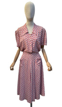 Load image into Gallery viewer, Original 1940’s Red and White Stripe Crepe Day Dress - Bust 40 42