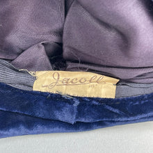 Load image into Gallery viewer, Original 1940's Blue Velvet Beret Hat with Large Bow Trim by Jacoll