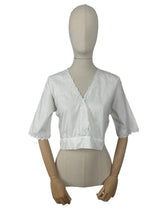 Load image into Gallery viewer, Beautiful Antique White Cotton Chemise Top or Corset Cover with Silk Hand Embroidery and Mother of Pearl Button - Bust 38 *