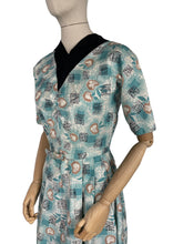 Load image into Gallery viewer, Original 1950's Ann Foster Atomic Print Belted Day Dress in Teal, White and Black - Reviersible - Bust 34