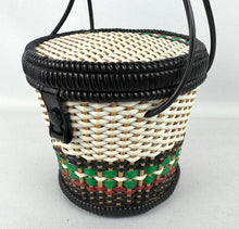 Load image into Gallery viewer, Original 1950's Small Wicker Handbag in White, Black, Green and Red