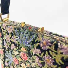 Load image into Gallery viewer, Absolutely Stunning Original 1950’s Black Handpainted Floral Beaded Evening Box Bag by Waldybag - Highly Collectible