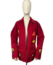 Load image into Gallery viewer, Original 1950's Embroidered Mexican Felt Tourist Jacket in Cherry Red - Bust 36 38 40