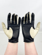 Load image into Gallery viewer, Original 1960's Midnight Blue and Cream Kid Leather Driving Gloves with Popper Fastening *