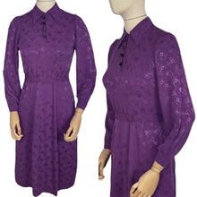 Load image into Gallery viewer, Original 1940's Cadbury Purple Floral Crepe Dress with Belt and Glass Buttons - Bust 34" *