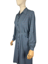 Load image into Gallery viewer, Original 1940’s 1950's Blue, Red, Pink and Green Plaid Cotton Long Sleeved Belted Chore Dress with Pockets - Bust 38