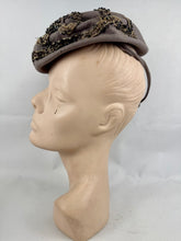Load image into Gallery viewer, Original Early 1940's Grey Felt Topper Hat with Beading by Bernice Charles