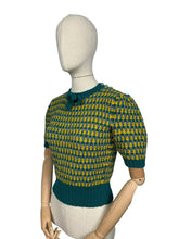 Load image into Gallery viewer, Reproduction 1940's Waffle Stripe Jumper in Teal, Mustard and Graphite Grey Knitted from a Wartime Pattern - Bust 36 38 40