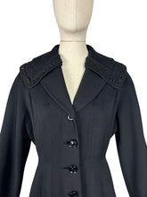 Load image into Gallery viewer, Original 1950's Petite Length Black Wool Princess Coat with Beaded Shawl Collar - Bust 38