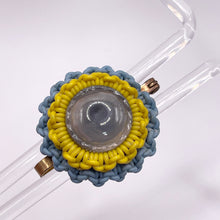 Load image into Gallery viewer, Original 1940's Blue and Yellow Wartime Make Do and Mend Wire Brooch with Glass Button Middle *