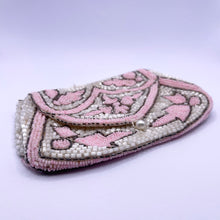 Load image into Gallery viewer, Original 1930's White, Pink and Silver Beaded Evening Bag - Pretty Purse with Mirror *