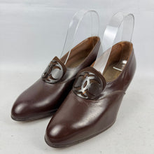 Load image into Gallery viewer, Original 1940's CC41 Brown Leather Shoes with Metal Buckle Trim by Burlington - UK 4 *