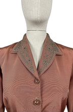 Load image into Gallery viewer, Original 1950’s Warm Brown Grosgrain Belted Jacket with Soutache Trim - Bust 36 37