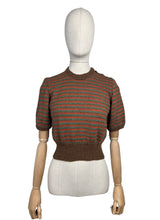 Load image into Gallery viewer, Reproduction 1940's Hand Knitted Jumper in Brown, Rust and Green Stripes - Bust 36 38