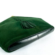 Load image into Gallery viewer, Stunning Original 1930's Forest Green Suede and Leather Five Sided Bag with Tassel Detail and Gold Clasp