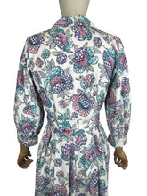 Load image into Gallery viewer, 1940’s White Cotton Belted Zip Front House Dress with Bold Floral Print in Pink, Black, Purple and Green - Bust 38 *