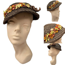 Load image into Gallery viewer, Original 1930's Brown Straw Hat with Autumnal Trim by LeWite London