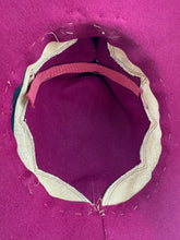 Load image into Gallery viewer, Original 1940's Burgundy Felt Fedora Hat with Grey Leather Scalloped Trim and Bow Detail