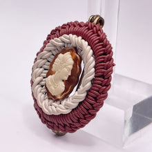 Load image into Gallery viewer, Original 1940's Burgundy and Cream Wartime Make Do and Mend Wire Brooch with Cameo Button Middle *