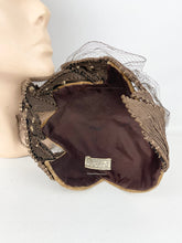 Load image into Gallery viewer, Original 1950's Brown Velvet and Net Hat with Leaf Decoration by Marshall & Snelgrove *