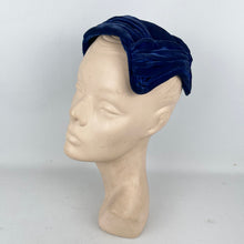 Load image into Gallery viewer, Original 1950’s Cobalt Blue Pleated Velvet Close Fitting Evening Hat *