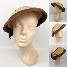 Load image into Gallery viewer, Original 1940’s Natural Straw Hat with Open Crown and Grosgrain Trim and Bow