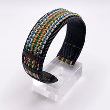 Load image into Gallery viewer, 1940's Make Do and Mend Wire Cuff Bracelet in Black, White, Red, Blue, Orange, Yellow and Green 'Telephone Wire'