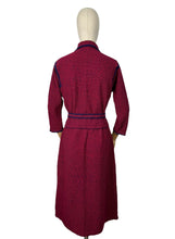 Load image into Gallery viewer, Original 1940's 1950's Brittany Club Sports Clothes by Marinette Three Piece Knit Set in Cranberry Red and French Navy Boucle Wool - Bust 36 38 *
