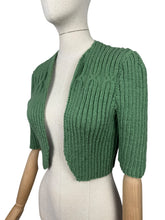 Load image into Gallery viewer, 1940's Reproduction Hand Knitted Bolero in Dark Sage Green Acrylic - Bust 34 36 *