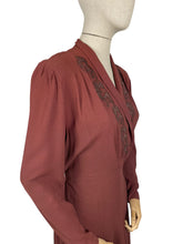Load image into Gallery viewer, Original 1930's Warm Brown Crepe Dress with Embroidery and Soutache - Bust 36