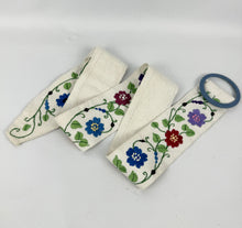 Load image into Gallery viewer, Original 1930's Embroidered Cream Linen Belt with Blue Buckle - Silk Flowers in Red, Purple, Mustard, Blue and Orange