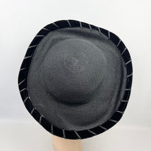 Load image into Gallery viewer, Original 1940's Large Black Straw Sunhat with Velvet Ribbon Trim *