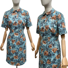 Load image into Gallery viewer, Original 1950's Blue and Brown Floral Cotton Day Dress - Bust 34 36